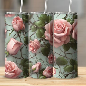 3D rosa Rosen und Ranken Muster 20 oz Skinny Becher, gerader Becher, perfekte Geschenke