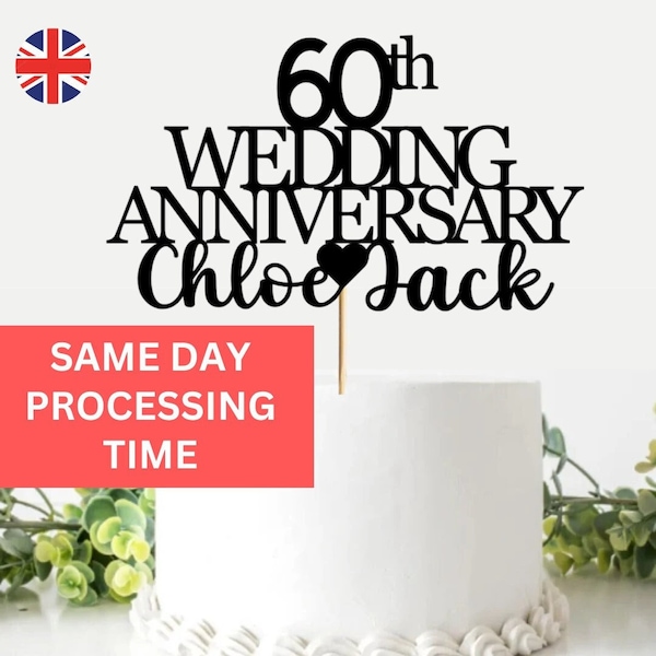 60th Wedding Anniversary Cake Topper ,Personalised Anniversary Cake Topper, Golden Anniversary Cake Topper, 60th Anniversary Cake Topper
