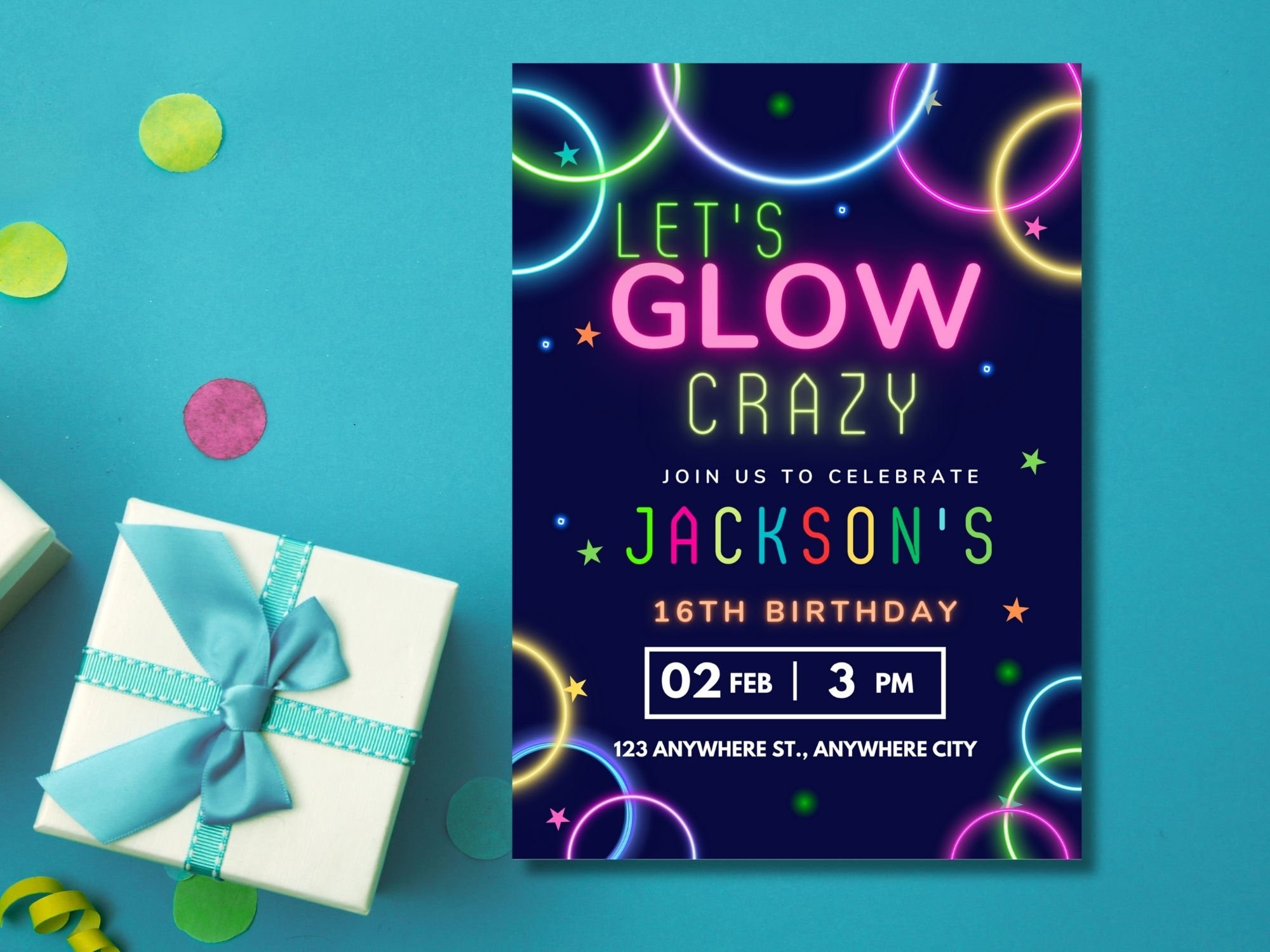 Glow Party Birthday Invitation, Glow Invitation, Glow Party Template
