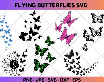 Flying Butterflies SvG Bundle, Butterfly Silhouette Design Layout, Butterfly Swarm SVG