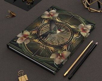 Hardcover Journal | Hummingbird | Art Deco | Writing Notebook | Lined Pages | High-Quality | Gift | Man | Woman
