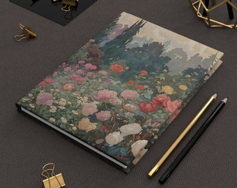 Hardcover Journal | Flower Garden | Art Deco | Writing Notebook | Lined Pages | High-Quality | Gift | Man | Woman