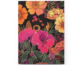 Hardcover Journal | Flower Garden | Art Deco | Writing Notebook | Lined Pages | High-Quality | Gift | Man | Woman