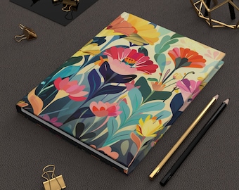 Hardcover Journal | Flower Garden | Art Deco | Writing Notebook | Lined Pages | High-Quality | Gift | Man | Woman
