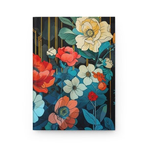 Hardcover Journal | Flower Garden | Art Deco | Writing Notebook | Lined Pages | High-Quality | Gift | Man | Woman