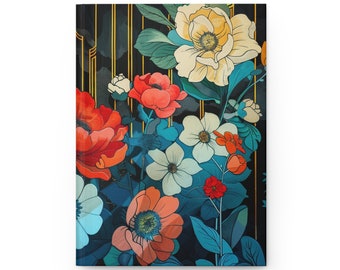 Hardcover Journal | Flower Garden | Art Deco | Writing Notebook | Lined Pages | High-Quality | Gift | Man | Woman