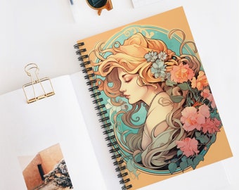 Alphonse Mucha Inspired | Spiral Journal | Writing Notebook | Lined Pages | High-Quality | Gift | Man | Woman