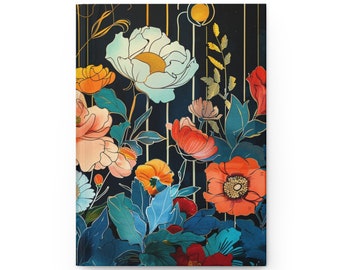 Hardcover Journal | Flower Garden | Art Deco | Writing Notebook | Lined Pages | High-Quality | Gift | Man | Woman