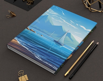 Sail boat on water | Beach | Hardcover Journal | Writing Notebook | Lined Pages | High-Quality | Gift | Man | Woman