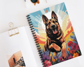 German Shepherd | Flowers | Spiral Journal | Writing Notebook | Lined Pages | High-Quality | Gift | Man | Woman