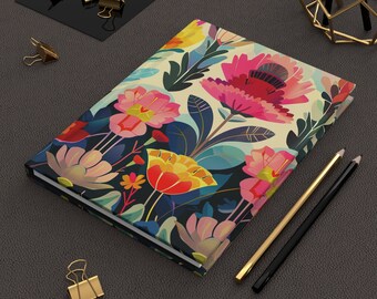 Hardcover Journal | Flower Garden | Art Deco | Spring | Writing Notebook | Lined Pages | High-Quality | Gift | Man | Woman