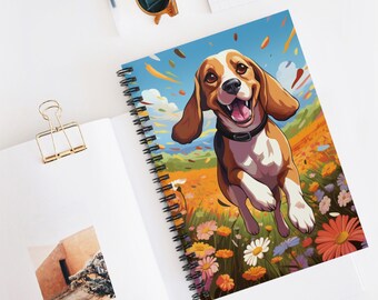 Beagle | Flowers | Spiral Journal | Writing Notebook | Lined Pages | High-Quality | Gift | Man | Woman
