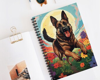 German Shepherd | Flowers | Spiral Journal | Writing Notebook | Lined Pages | High-Quality | Gift | Man | Woman