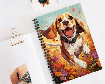 Beagle | Flowers | Spiral Journal | Writing Notebook | Lined Pages | High-Quality | Gift | Man | Woman