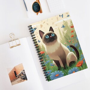 Siamese Cat | Butterfly&#39;s | Flowers | Spiral Journal | Writing Notebook | Lined Pages | High-Quality | Gift | Man | Woman