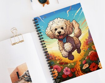 Poodle | Flowers | Spiral Journal | Writing Notebook | Lined Pages | High-Quality | Gift | Man | Woman