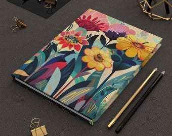 Hardcover Journal | Flower Garden | Art Deco | Writing Notebook | Lined Pages | High-Quality | Gift | Man | Woman