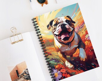 Bulldog | Flowers | Spiral Journal | Writing Notebook | Lined Pages | High-Quality | Gift | Man | Woman