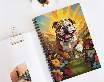 English Bulldog | Flowers | Spiral Journal | Writing Notebook | Lined Pages | High-Quality | Gift | Man | Woman