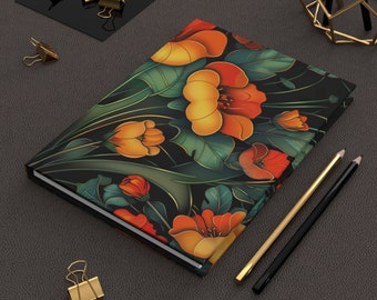 Hardcover Journal | Art Deco | Flowers | Spring | Writing Notebook | Lined Pages | High-Quality | Gift | Man | Woman