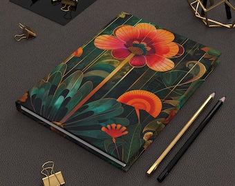 Hardcover Journal | Flower Garden | Art Deco | Writing Notebook | Lined Pages | High-Quality | Gift | Man | Woman