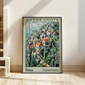 Paysage Français 1918 – Stampa/poster di André Lhote – Paesaggio cubista francese, scena geometrica del villaggio, arte murale architettonica modernista degli anni '10