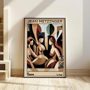 La Plage 1937 – Impresión / cartel de Jean Metzinger – escena de playa cubista francés le cubisme estilo art déco de la década de 1930, paisaje cubista costero abstracto