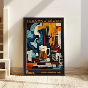 Natura morta con boccale di birra 1921 – Stampa/manifesto di Fernand Léger – Cucina cubista, arte del XX secolo, natura morta modernista, decorazioni geometriche degli anni '20