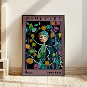 Mito de las flores 1918 - Impresión/póster de Paul Klee - Arte mural floral moderno, abstracto cubista colorido, decoración estilo Bauhaus, arte vegetal de vanguardia
