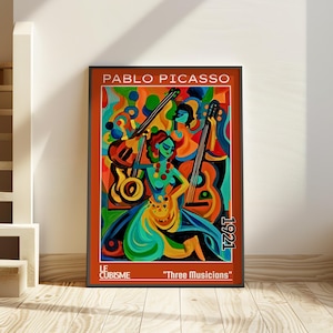 Tre musicisti 1921 – Poster di Pablo Picasso / audace arte murale cubista / stampa di trio musicale astratto – Le Cubisme, arredamento jazz modernista, arte cubista