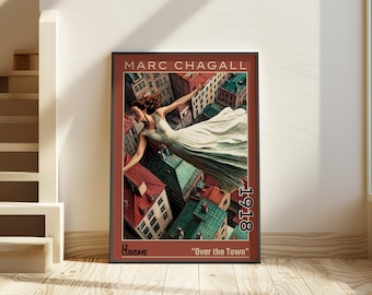 Over the Town 1918 – Marc Chagall print / poster – surrealist flying couple, russian modernism art, dreamy love painting 20th century cubism