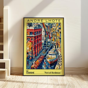 Porto di Bordeaux 1912 - Stampa/manifesto di André Lhote - Cubismo, paesaggio urbano portuale moderno, decorazioni geometriche astratte, avanguardia modernista francese