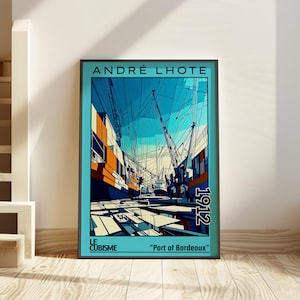 Porto di Bordeaux 1912 - Stampa/manifesto di André Lhote - Cubismo, paesaggio urbano portuale moderno, decorazioni geometriche astratte, avanguardia modernista francese