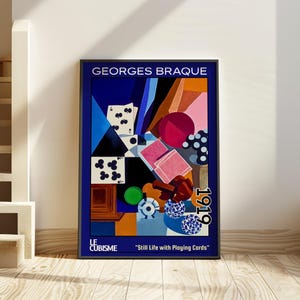 Martwa natura z kartami do gry 1919 – wydruk/plakat Georges’a Braque’a – martwa natura postkubistyczna, sztuka gier karcianych, abstrakcyjny wystrój intelektualny lat 10. XX wieku