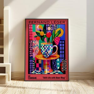 Natura morta con boccale di birra 1921 – Stampa/manifesto di Fernand Léger – Cucina cubista, arte del XX secolo, natura morta modernista, decorazioni geometriche degli anni '20