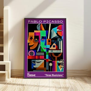 Tre musicisti 1921 – Poster di Pablo Picasso / audace arte murale cubista / stampa di trio musicale astratto – Le Cubisme, arredamento jazz modernista, arte cubista
