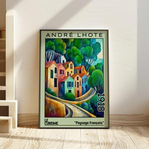 Paysage Français 1918 – Stampa/poster di André Lhote – Paesaggio cubista francese, scena geometrica del villaggio, arte murale architettonica modernista degli anni '10