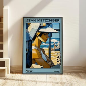 La Plage 1937 – Impresión / cartel de Jean Metzinger – escena de playa cubista francés le cubisme estilo art déco de la década de 1930, paisaje cubista costero abstracto