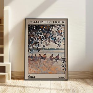 La Plage 1937 – Impresión / cartel de Jean Metzinger – escena de playa cubista francés le cubisme estilo art déco de la década de 1930, paisaje cubista costero abstracto