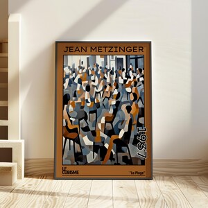 La Plage 1937 – Impresión / cartel de Jean Metzinger – escena de playa cubista francés le cubisme estilo art déco de la década de 1930, paisaje cubista costero abstracto