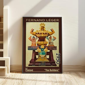 The Builders 1950 – Stampa/manifesto di Fernand Léger – arte moderna del lavoro operaio, stile industriale post-cubista, decorazioni geometriche di metà anni '20