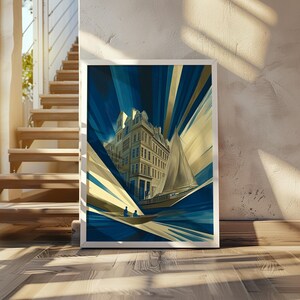 Lyonel Feininger-inspired art poster - abstract cubism print - dynamic light rays - geometric modern poster - contemporary cubist artwork