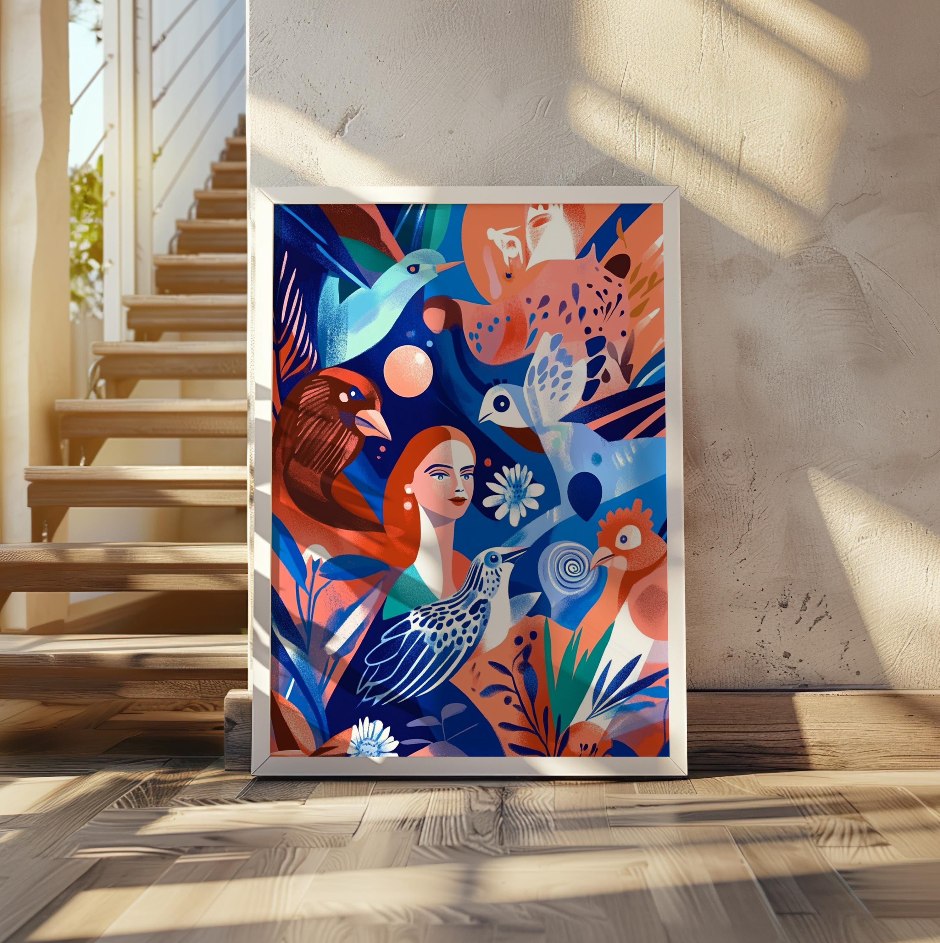 Marc Chagall Inspired Cubism Art Poster – Enchanting Birds and Woman ...