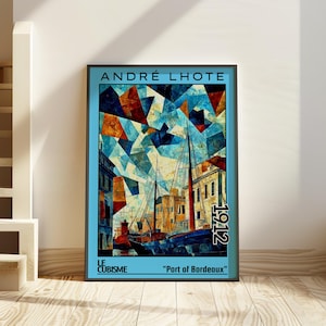Porto di Bordeaux 1912 - Stampa/manifesto di André Lhote - Cubismo, paesaggio urbano portuale moderno, decorazioni geometriche astratte, avanguardia modernista francese
