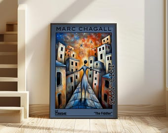 The Fiddler 1912–1913 – Marc Chagall inspired poster / cubist surreal art print – dreamy village scene le cubisme vintage celestial boho