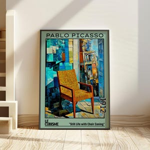 Natura morta con sedia impagliata 1912 – Pablo Picasso Stampa cubista sintetica / primo poster collage – Le Cubisme arte astratta del XX secolo