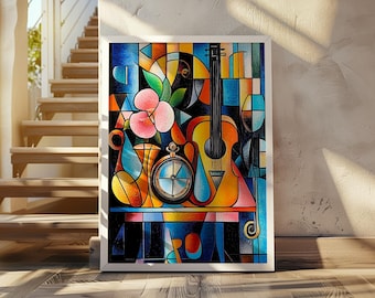 Pablo Picasso Inspired Cubist Poster - Print - Floral Still Life