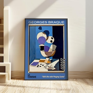 Naturaleza muerta con naipes, 1919 – Grabado/póster de Georges Braque – Naturaleza muerta poscubista, arte de juegos de cartas, decoración intelectual abstracta de la década de 1910
