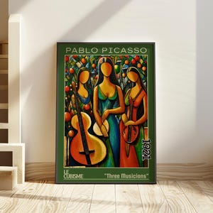 Tre musicisti 1921 – Poster di Pablo Picasso / audace arte murale cubista / stampa di trio musicale astratto – Le Cubisme, arredamento jazz modernista, arte cubista