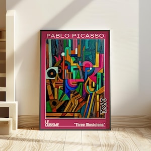Tre musicisti 1921 – Poster di Pablo Picasso / audace arte murale cubista / stampa di trio musicale astratto – Le Cubisme, arredamento jazz modernista, arte cubista